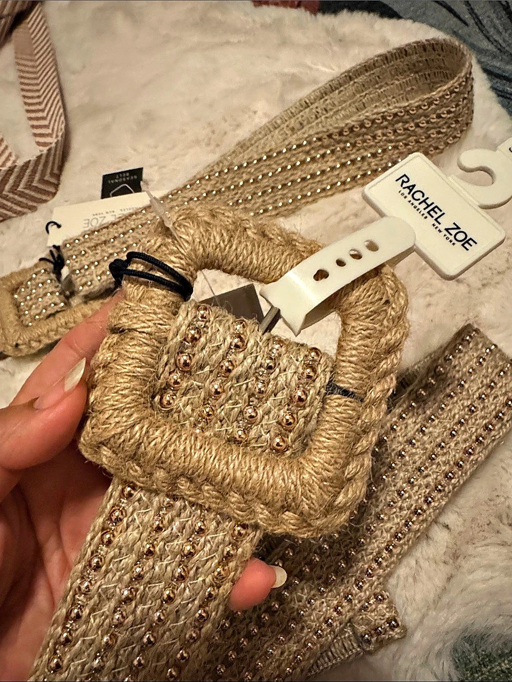 Rachel Zoe Beaded Belt in Beige & Gold Size S/M NWT